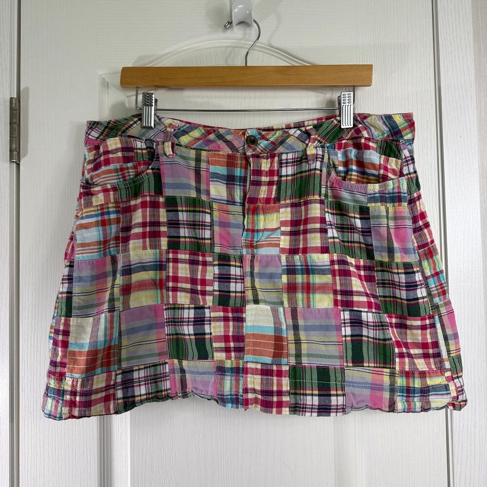 Faded Glory Originals Patchwork Plaid Madras Mini Skirt Size 16 Pink Cotton Y2K